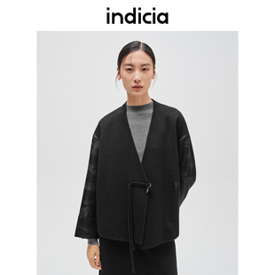 indicia标记商场同款新中式牛角扣羊毛外套短款大衣女F2D4DY652C