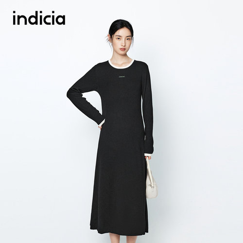 indicia标记商场同款春秋款拼色连衣裙黑色裙子6A403LQ182C