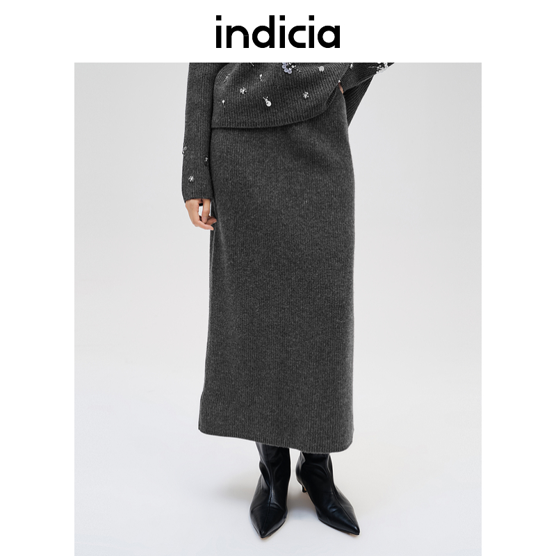 indicia标记羊毛针织半身裙女直筒长裙子秋冬季女装F2D4QZ754C