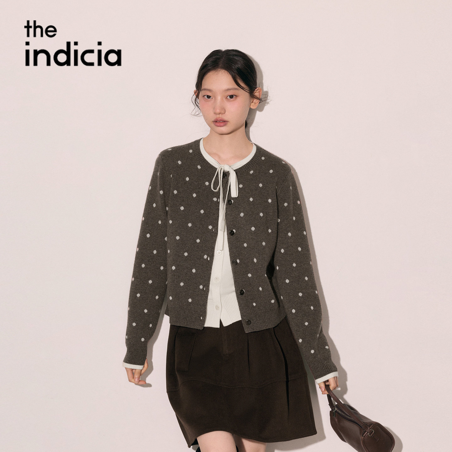 indicia标记针织衫波点假两件开衫2026秋冬季新款女装L2D6KS274Y