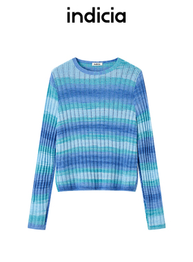indicia标记商场同款25春新款渐变蓝色条纹针织多巴胺F2A5ZZ038F