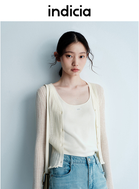 indicia标记25夏新款V领修身薄针织开衫卷边设计感上衣 L2B5KS028