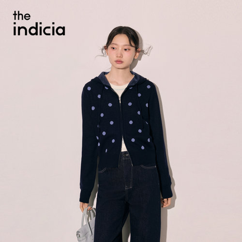 indicia标记羊毛针织衫波点开衫连帽2026秋冬新款女装L2D6KS306Y