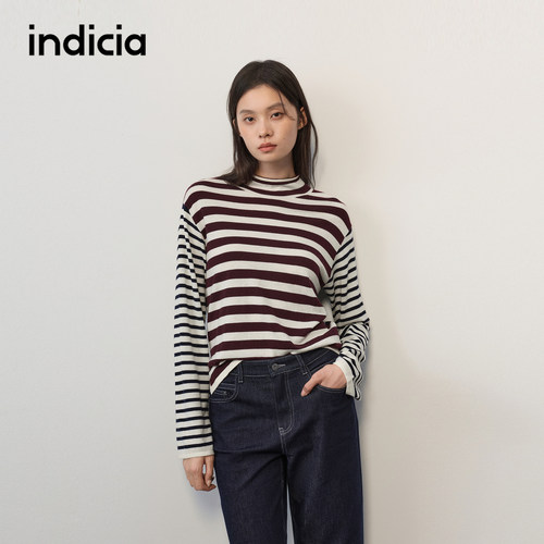 indicia标记商场同款条纹针织衫上衣休闲长袖2026秋季新款女装