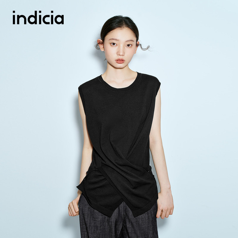 indicia标记商场同款夏款扭结褶皱无袖针织衫F2B5ZZ302C