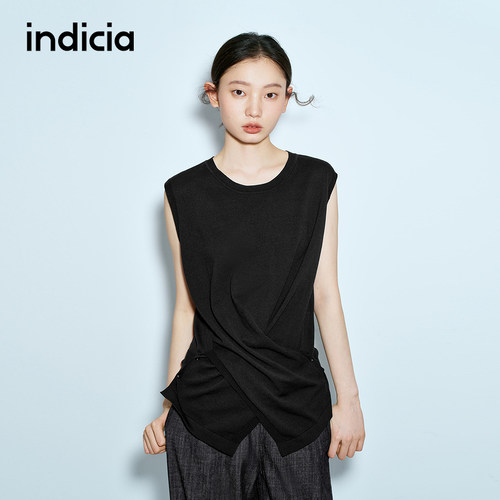 indicia标记商场同款夏款扭结褶皱无袖针织衫F2B5ZZ302C