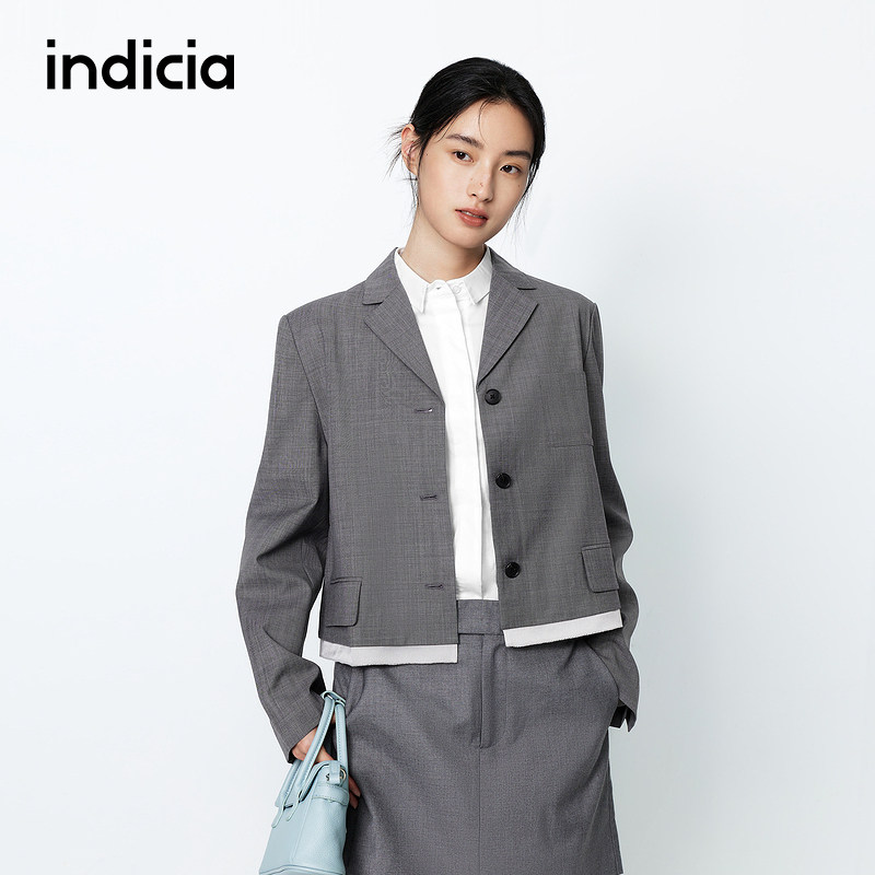 indicia标记商场同款春秋女装短款西服外套宽松简约女F2A5XZ049F