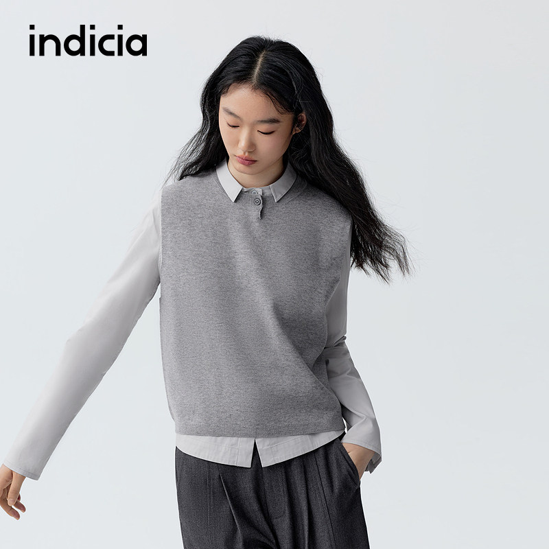 indicia标记商场同款2026春季新款女装马甲灰色背心针织衫女