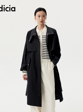 indicia标记黑色风衣长款立领外套女春秋时尚女装F2C4FY510C