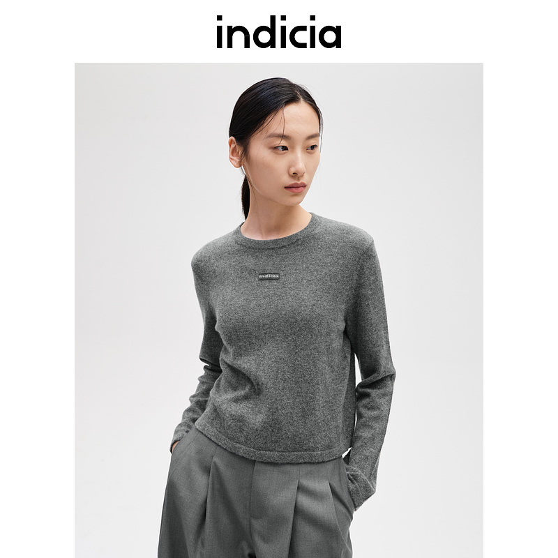 indicia标记山羊绒针织衫柔软简约文艺风短款秋冬女装F2D4MS746C