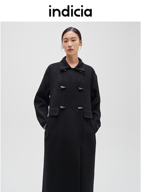 indicia标记商场同款冬季全羊毛大衣黑色百搭毛呢外套F2D4DY765C