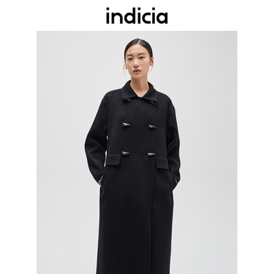 indicia标记商场同款冬季全羊毛大衣黑色百搭毛呢外套F2D4DY765C