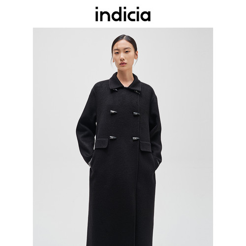 indicia标记商场同款冬季全羊毛大衣黑色百搭毛呢外套F2D4DY765C