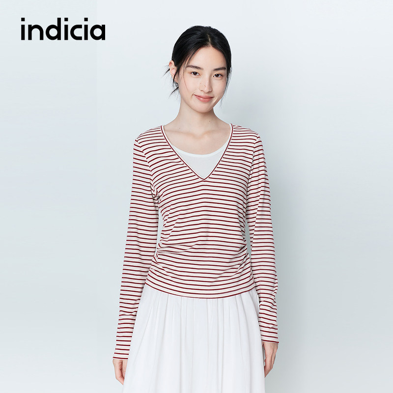 indicia标记26春季新款女装红白条纹假两件针织衫长袖L2A6ZZ025,女装/女士精品,毛针织衫,淘宝优惠券,粉丝福利购,淘宝优惠卷