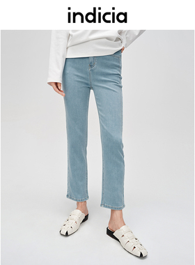 indicia标记春夏休闲简约百搭直筒牛仔裤显瘦烟管裤女C6A404NK034
