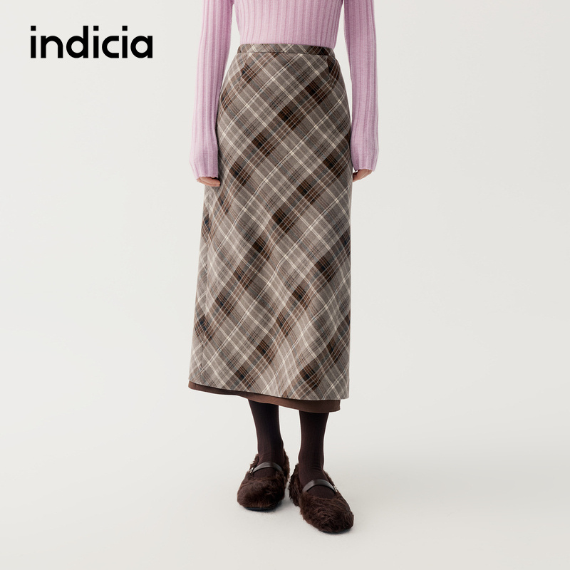indicia标记商场同款2025冬季新款女装半身裙格纹裙子F2D5QZ582C