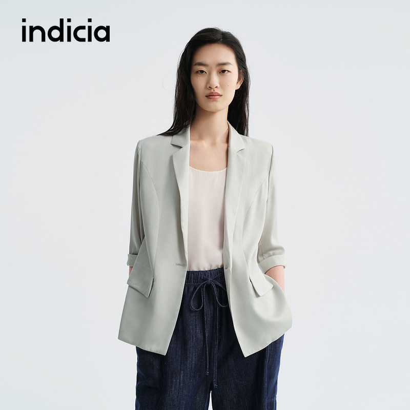 indicia标记商场同款2026夏季新款女装桑蚕丝浅绿色小西装外套女