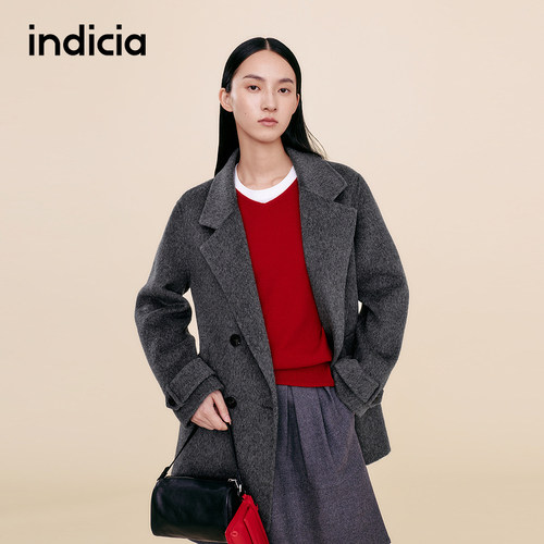 indicia标记羊毛羊绒外套通勤西装呢子大衣冬季女装L2D5DY274