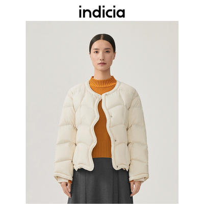 indicia 轻薄圆领短款羽绒服格纹外套秋冬季新款商场同款标记女装