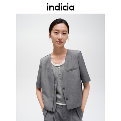 indicia标记商场同款春秋通勤短款西服外套女直筒短袖F2C4WT417C