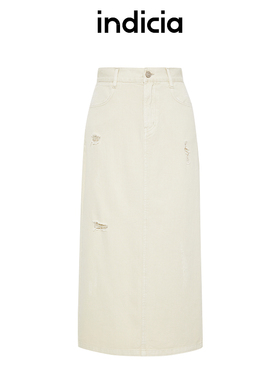 indicia标记商场同款女装夏款破洞牛仔半身裙绿色裙子6B406QZ349C