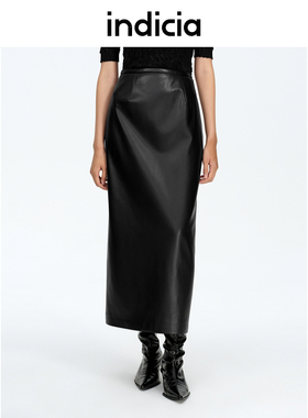 indicia标记商场同款25春新款高腰直筒皮裙中长开叉F2A5QZ012C