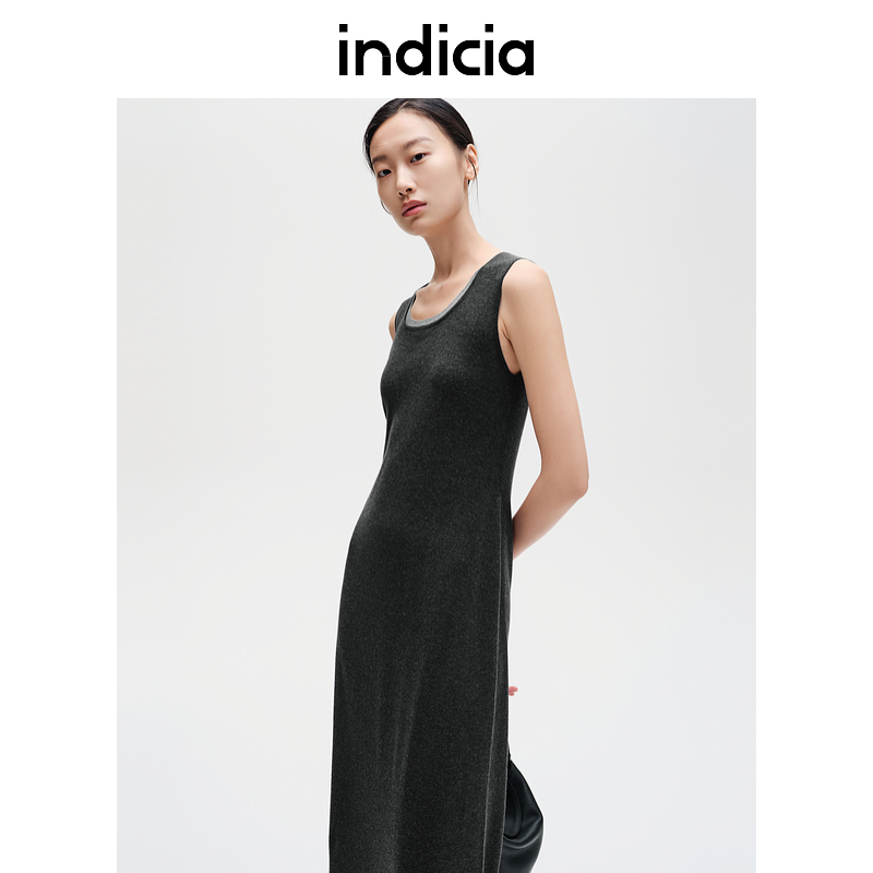 indicia标记商场同款春秋无袖打底羊毛连衣裙女长裙子F2C4LQ498C