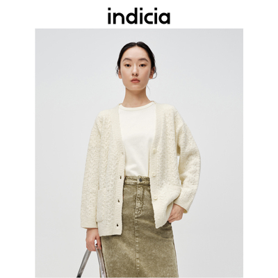 indicia标记商场同款春秋款绵羊毛针织开衫外套6A401KS025N