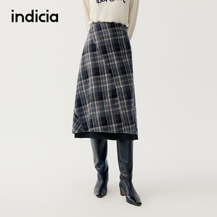 女装 新款 格纹半身裙子F2D5QZ571C 2025秋冬季 indicia标记商场同款
