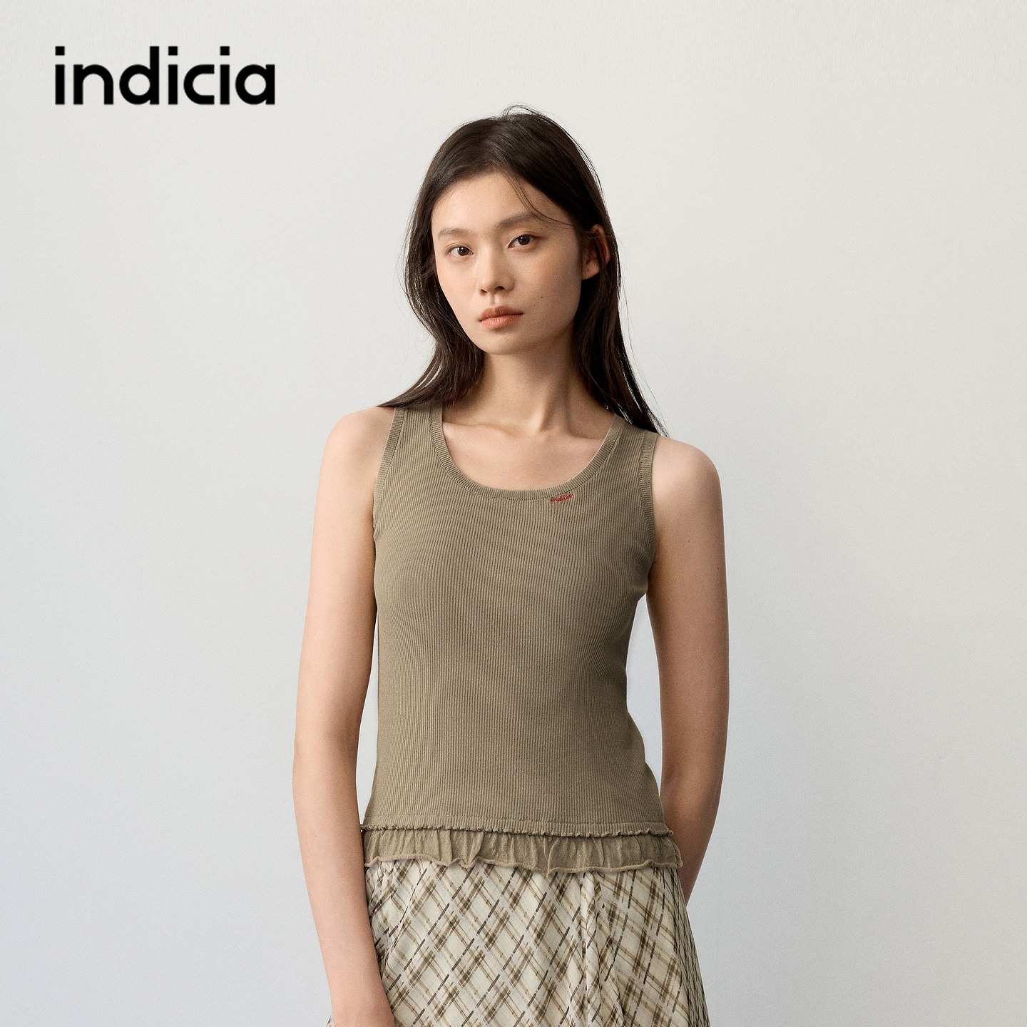 indicia标记商场同款2026秋季新款女装卡其色背心打底F2C6BX366C