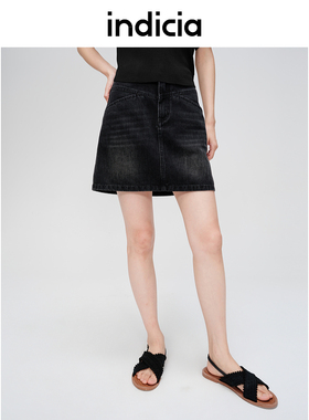 indicia标记商场同款夏季黑色牛仔半身裙短裙A字裙子6B405QZ294F