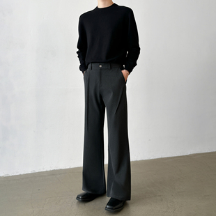 压褶设计三本针工艺灰色微喇西裤 春季 男 高品质色纺TR混纺 男笙
