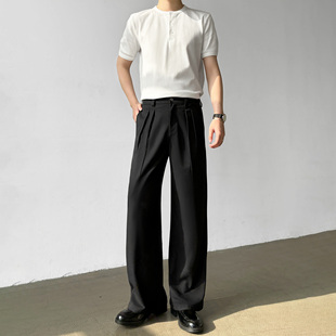 男 高品质三本针工艺双压褶设计A字直筒阔腿宽松百搭西裤 男笙 夏季