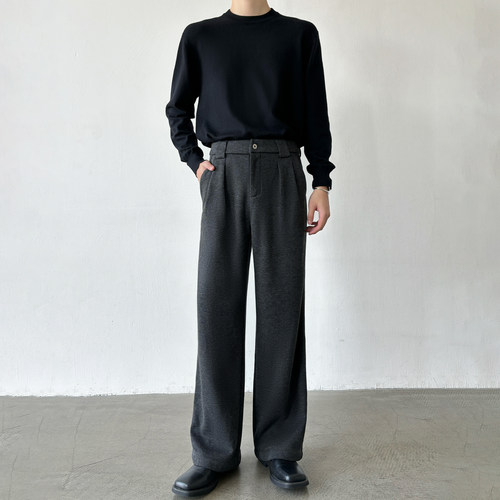 夏季750g加绒羊毛A字直筒西裤男