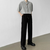 垂感黑色松紧腰休闲运动裤 男笙HOME2025秋冬季 高腰直筒宽松卫裤 男