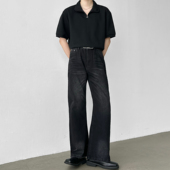 男生 男cleanfit黑灰水洗牛仔裤 男笙2026春季 韩系高腰微喇牛仔裤