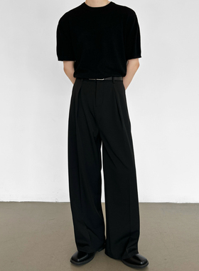 男笙 【高品质TR色纺不掉色西裤】春季三本针压褶A字阔腿西裤四季