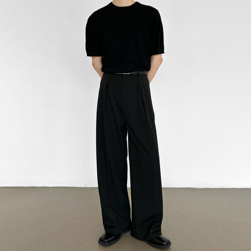 春季压褶A字阔腿宽松西裤四季款