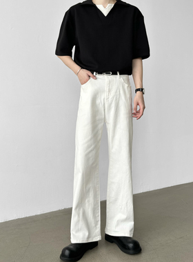 男笙HOME秋冬季cleanfit白色牛仔裤2021M直筒A字宽松休闲牛仔裤男