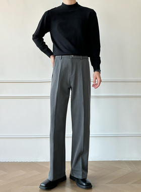 男笙【高品质TR色纺不掉色西裤】冬季三本针工艺休闲灰色直筒西裤