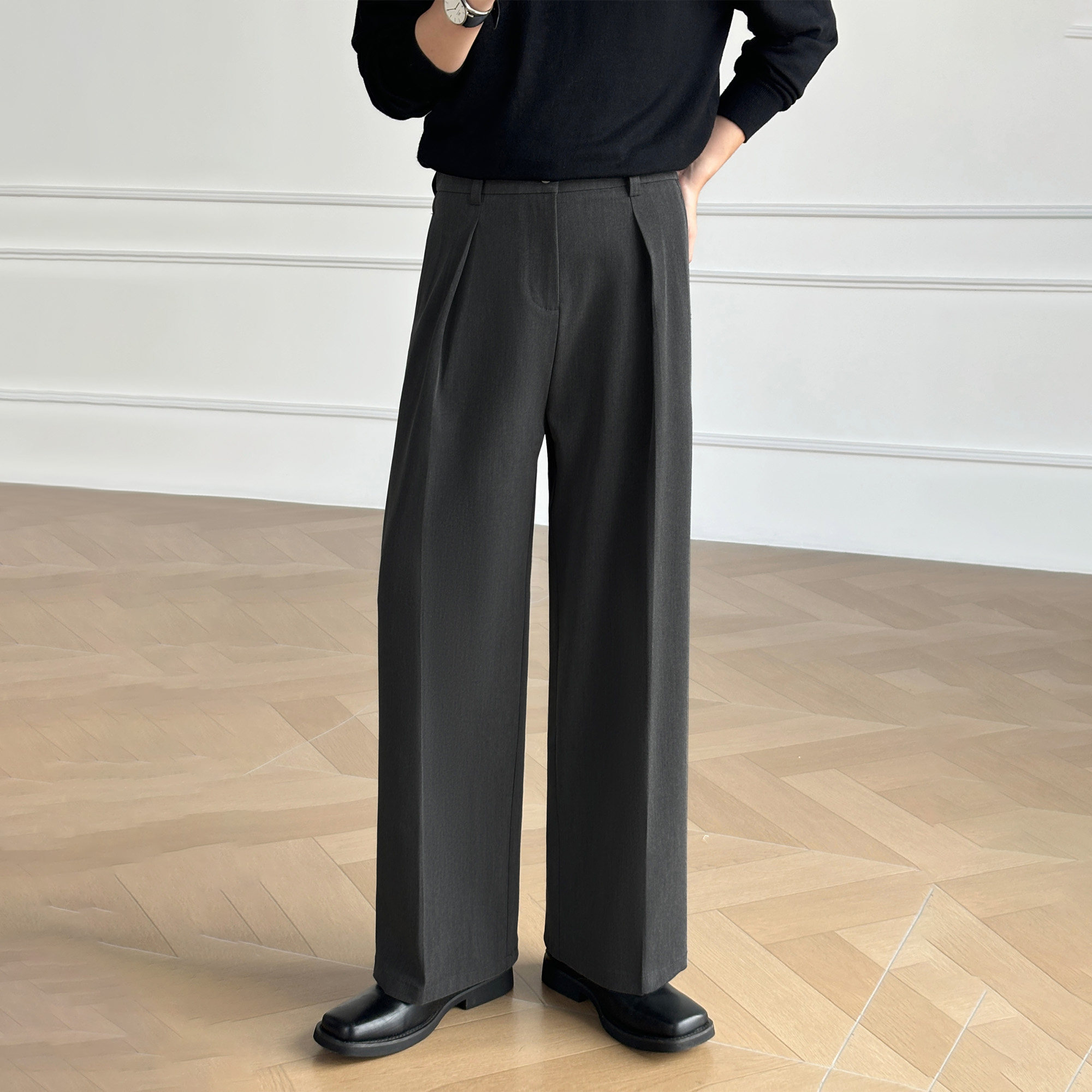 男笙【高品质纱线TR色纺不掉色 】春季A字宽松阔腿直筒西裤四季款