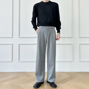 直筒宽松灰色三本针工艺休闲西裤 春季 高品质TR混纺色纺布 男笙