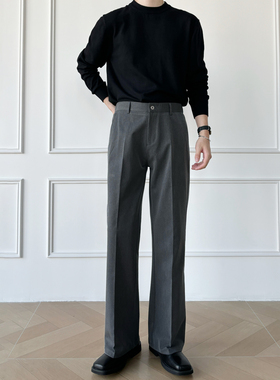 男笙【高品质TR混纺色纺布】冬季三本针工艺微喇宽松休闲灰色西裤