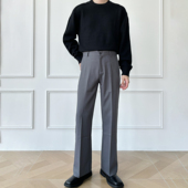 微宽松显瘦灰色西裤 男笙 垂坠感高级感 韩系高腰微喇西裤 男 春季