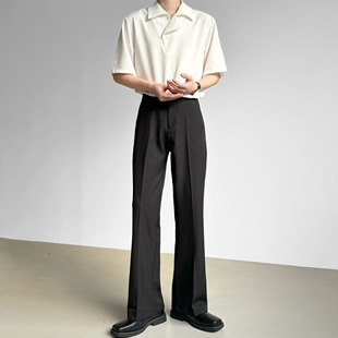 裤 男笙 韩系休闲直筒微宽松微喇西装 高品质高腰微喇西裤 男 春夏季