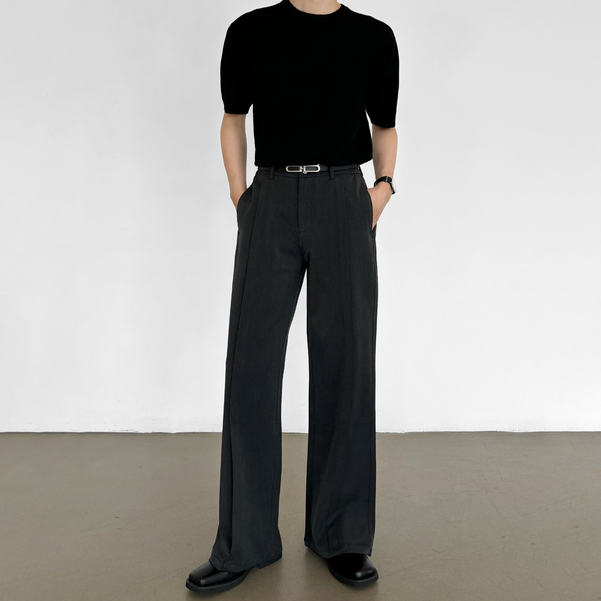 男笙  2026春季压褶A字阔腿宽松西裤 高品质色纺布不掉色加长西裤