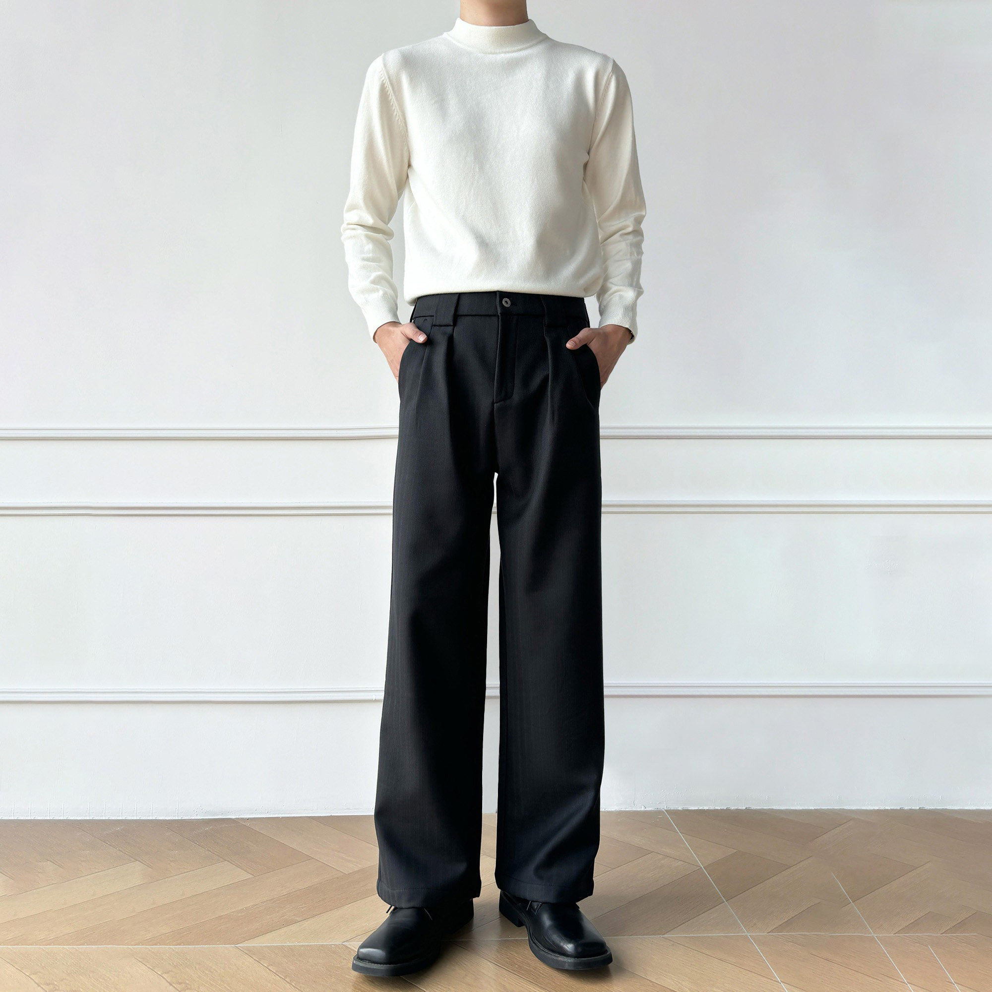 男笙【A字加绒直筒西裤】春季高品质加厚750g直筒条纹西裤休闲裤