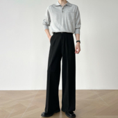 男笙 加绒三本针A字阔腿宽松西裤 高品质TR色纺不掉色西裤 冬季