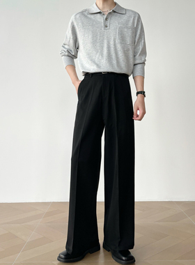 男笙【高品质TR色纺不掉色西裤】春季三本针A字阔腿宽松西裤四季