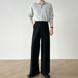 男笙【高品质TR色纺不掉色西裤】冬季加绒三本针A字阔腿宽松西裤